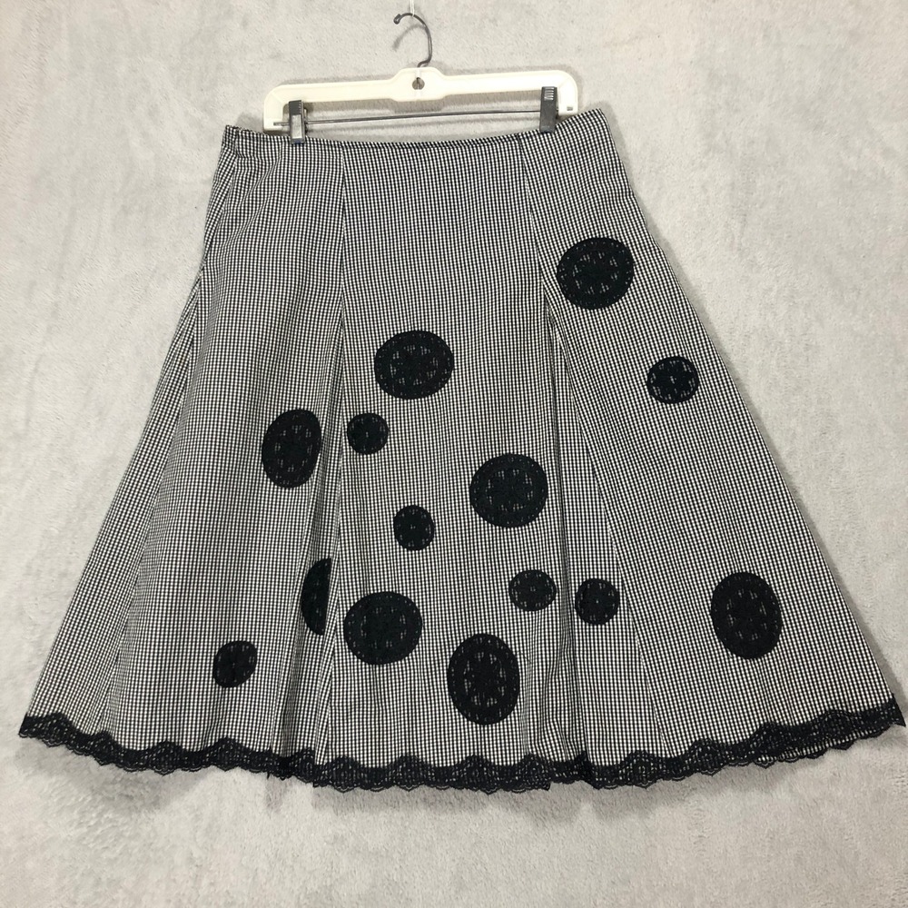 Tweeds Gingham Skirt A-Line Pleated Lace Trim Polka Dot Applique‎ Size 12